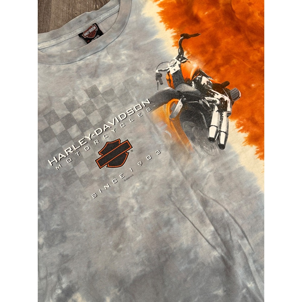 Harley Davidson Motorcycles Tie Dye Graphic T Shirt Men Orange Gray 2x